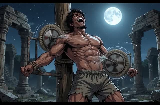Strapped Down Muscle Hunks - Motorised Brushes On Armpits, Abs, Ribs & Bare Soles (Anime Bara)