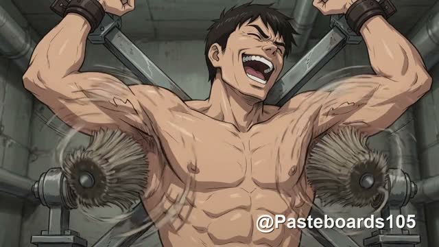 Bound Muscle Hunks In The Machine Room - Brush Rollers On Their Armpits, Abs And Bare Soles (Anime Bara, 25 Scenes)