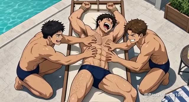 Poolside Loungers - Roped To The Headrest, Hands All Over His Ribs (Anime Bara)