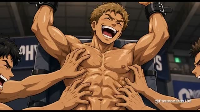 Strapped To The Dais - Flexed Muscle Jocks Tickled On Armpits, Ribs And Abs (Anime Bara, 16 Scenes)