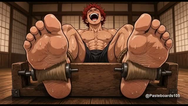 Dojo Discipline - Barefoot Jocks In The Stocks, Soles Up (Anime Bara, 17 Scenes)