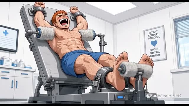 Med Bay Restraints - Bound To The Exam Table, Brush Rollers On Bare Soles (Anime Bara)