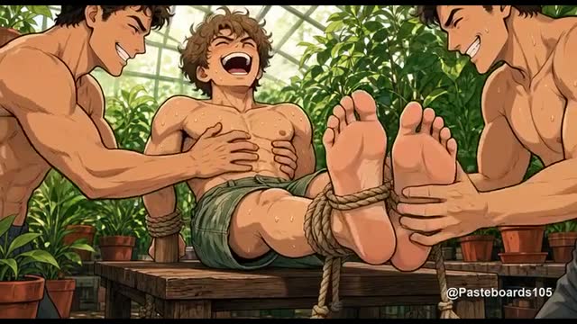 The Greenhouse Bench - Roped Down, Fingers On His Ribs And Bare Feet (Anime Bara)