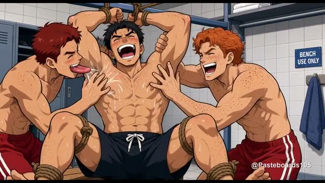 Tongues And Fingers On His Bound Armpits - Anime Bara Muscle Jock