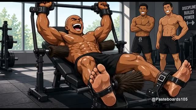 The Rowing Machine Bet - Cuffed To The Rower, Brush Rollers On His Bare Soles And Ribs (Anime Bara)