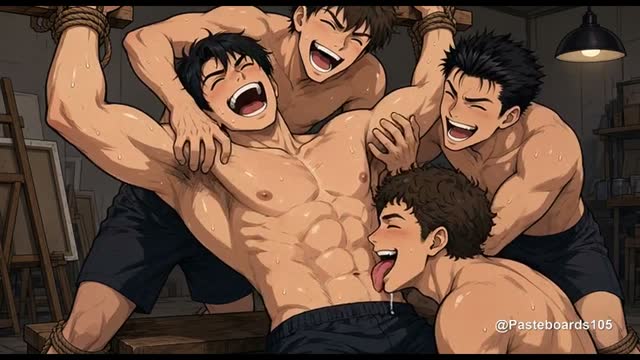 The Life Drawing Class - Roped To The Model Stand, Fingers And Tongues In His Bare Armpits (Anime Bara)