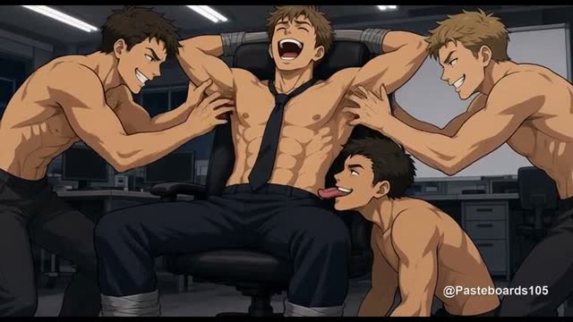 The Office Tickle Party - Taped To The Swivel Chair, Bare Hands On His Ribs And Armpits (Anime Bara)