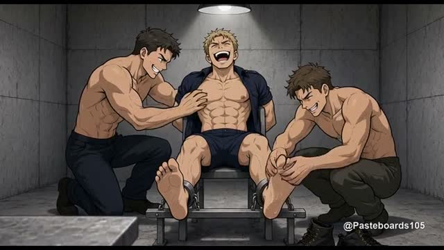 The Interrogation Room - Cuffed To The Steel Chair, Bare Hands On His Ribs And Soles (Anime Bara)